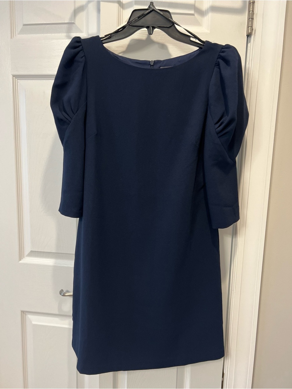 Vince Camuto Navy Puff-Sleeve Midi Shift Dress